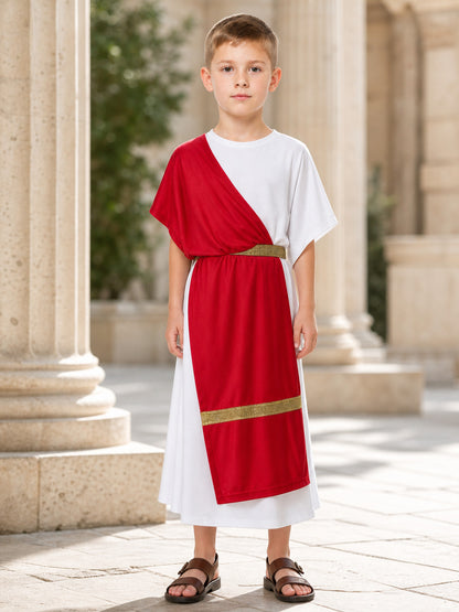 Ancient Greek Costume with Red and Gold Ribbons