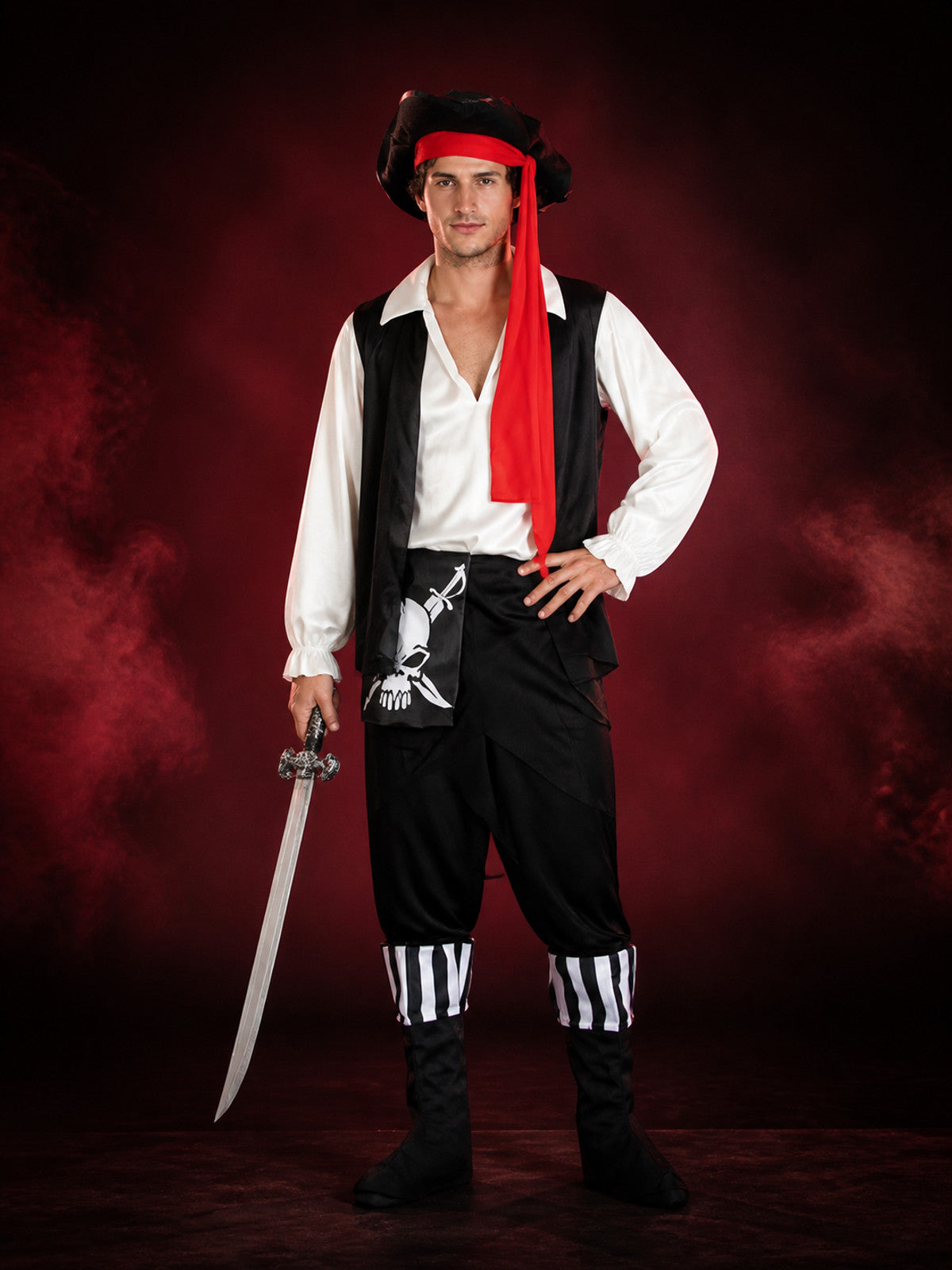 Pirate Costume with Tricorn Hat and Prop Sword for Cosplay