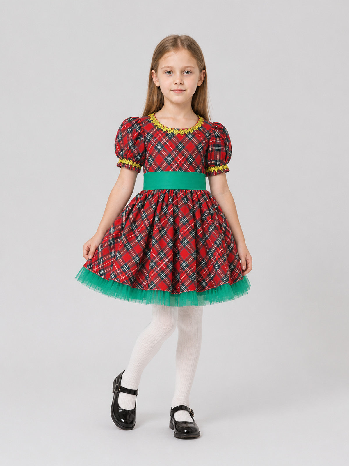 Christmas Plaid Dress with Full Skirt Costume Dresses detail