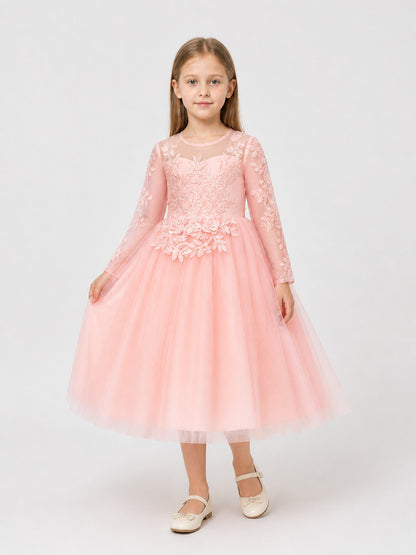 Puffy Pink Princess Dress with Floral Decor Costume Dresses detail