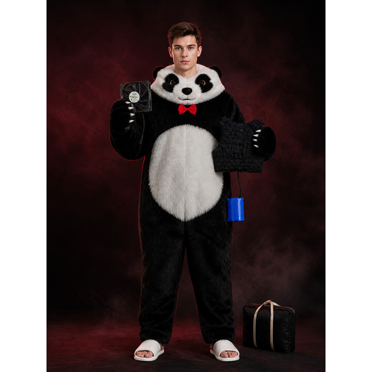 Inflatable Panda Costume Set with Fan, Includes Slippers and Storage Bag main product view