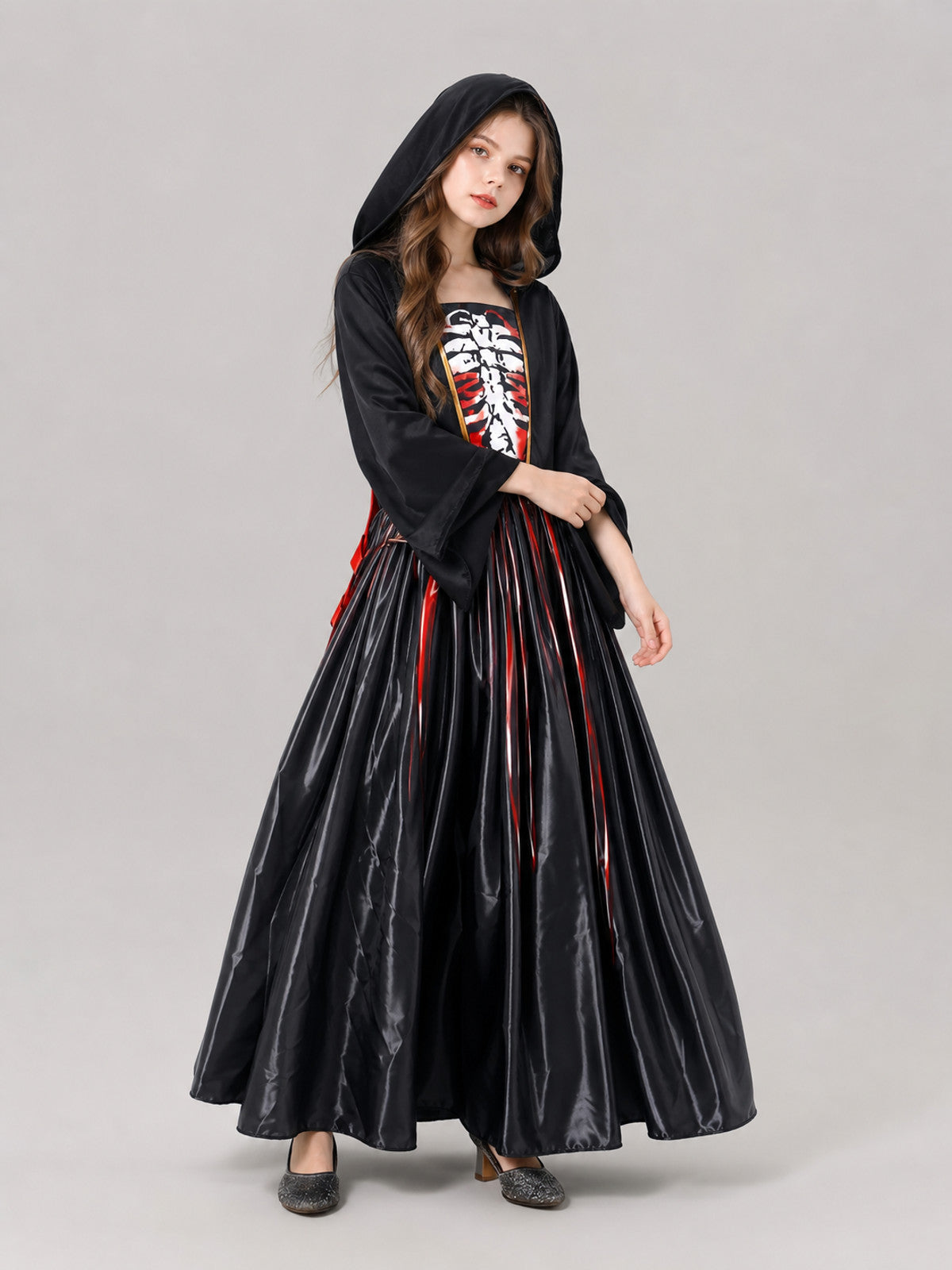 Hooded Cosplay Costume with Striped Skirt