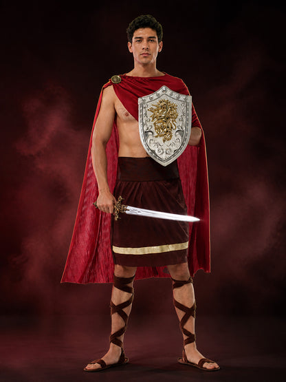 Men's Spartan Warrior Costume Set with Red Cape and Tunic, Ancient Greek Fancy main product view