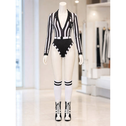 Black-and-White Jumpsuit with R Patch and Collar lifestyle view