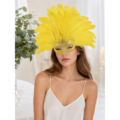 Carnival Mask with Yellow Feathers and Glitter lifestyle