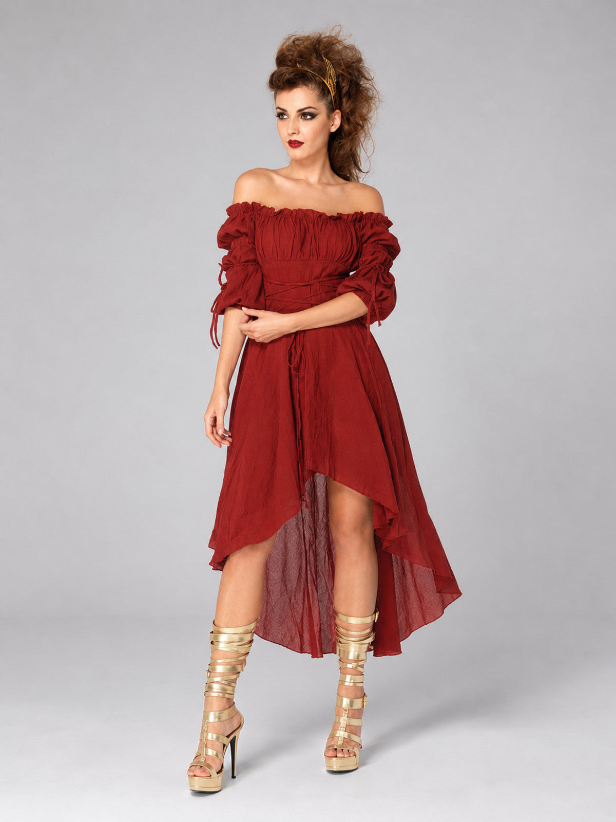 Dark Red Stage Dress with an Asymmetrical Hem Costume Dresses detail