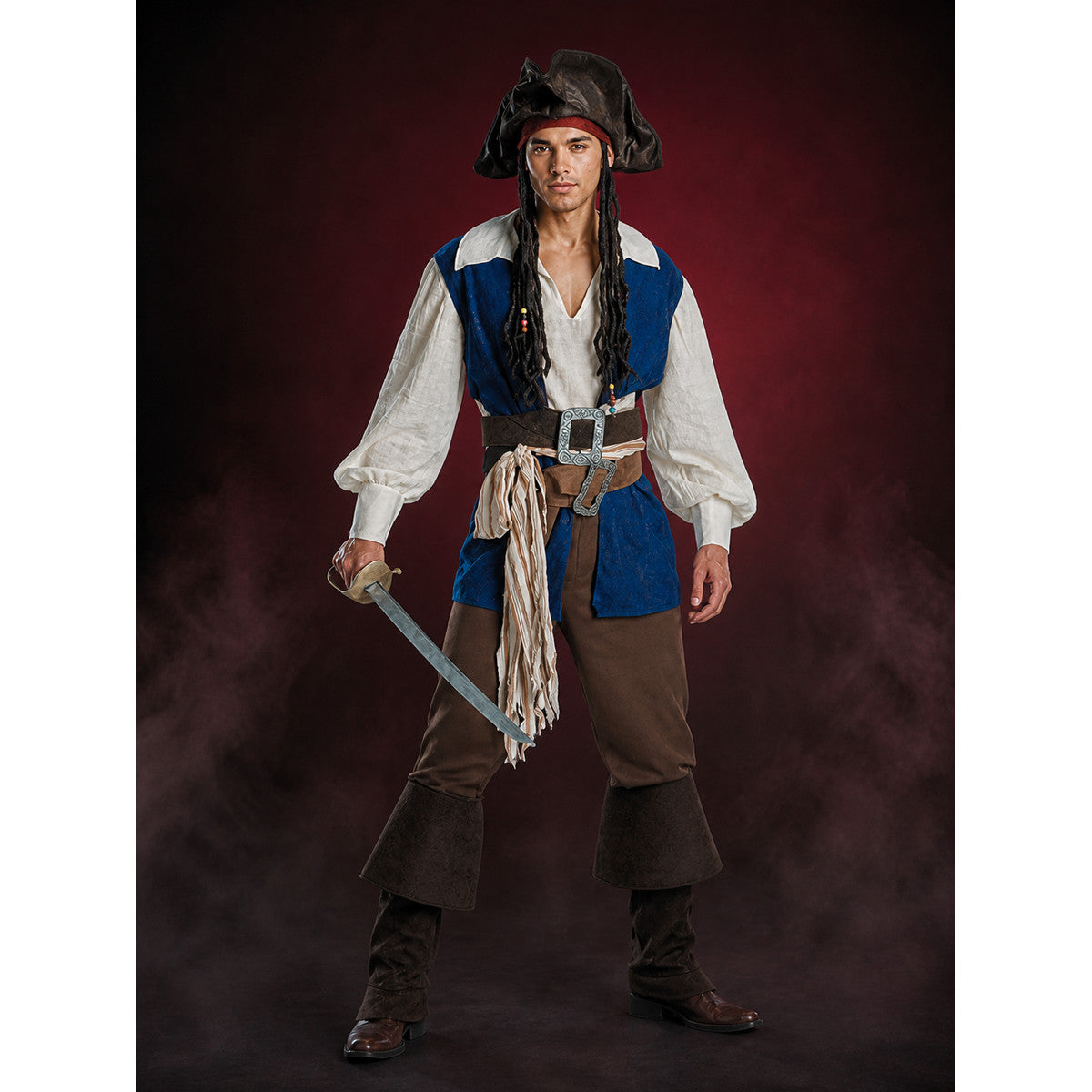 Men's Pirate Captain Costume Set with Vest, Shirt, Pants, Hat & Sword main product view