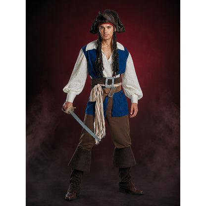 Men's Pirate Captain Costume Set with Vest, Shirt, Pants, Hat & Sword main product view