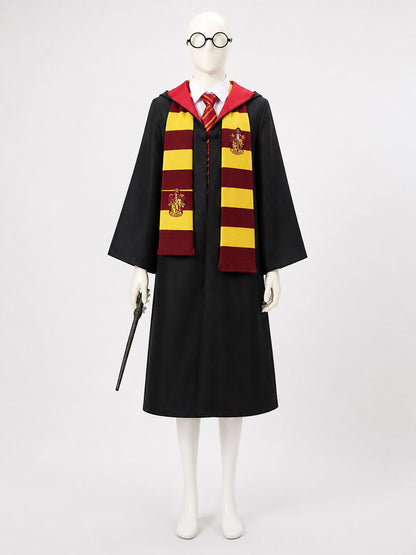 Gryffindor Wizard Costume Set, Hooded Robe With Scarf, Tie, Wand And Glasses main product view