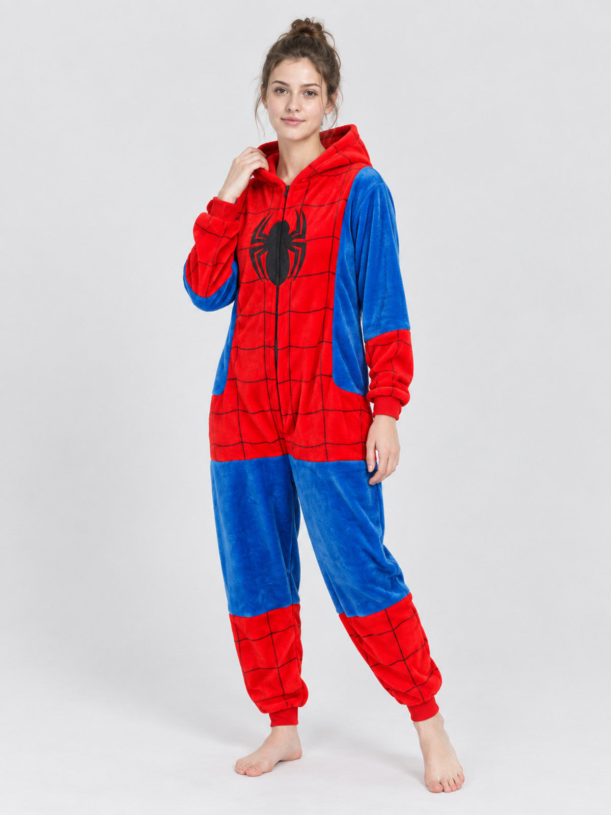 Hooded Jumpsuit Pajama in Red and Blue Colorway