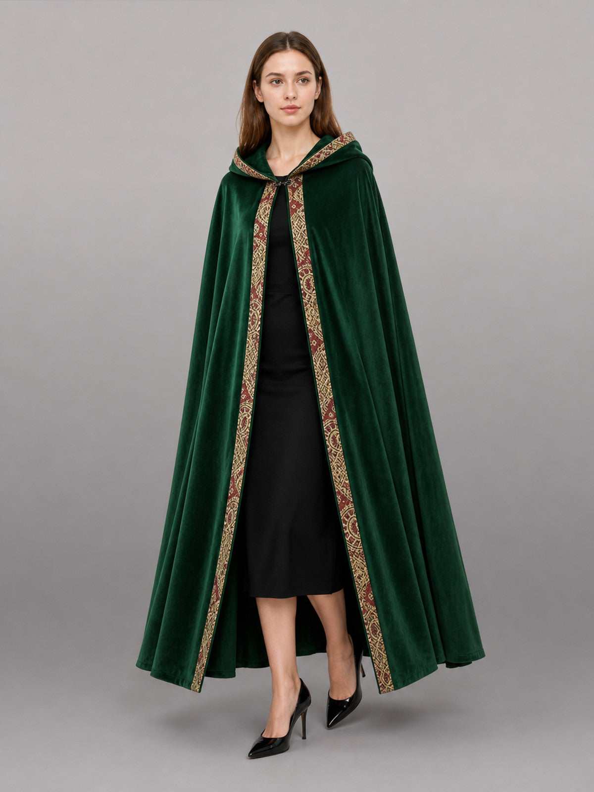 Green Medieval Hooded Carnival Cloak