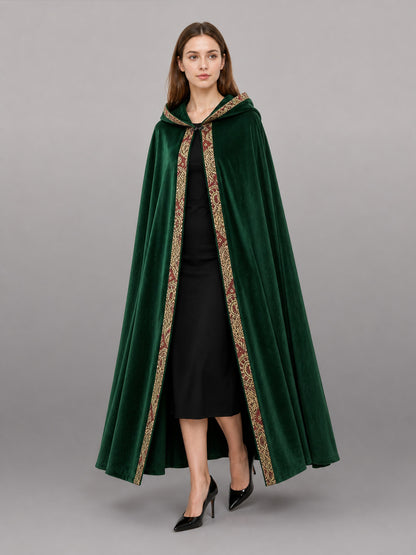 Green Medieval Hooded Carnival Cloak