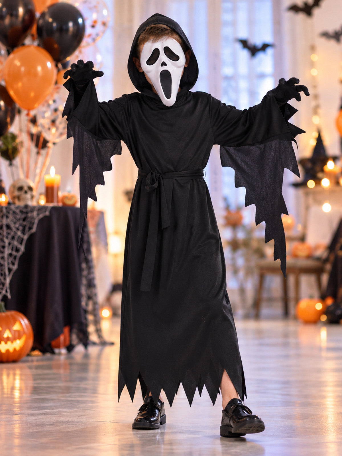 Black Cosplay Costume with Hood, Belt, and Mask