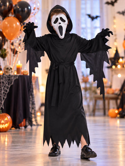 Black Cosplay Costume with Hood, Belt, and Mask