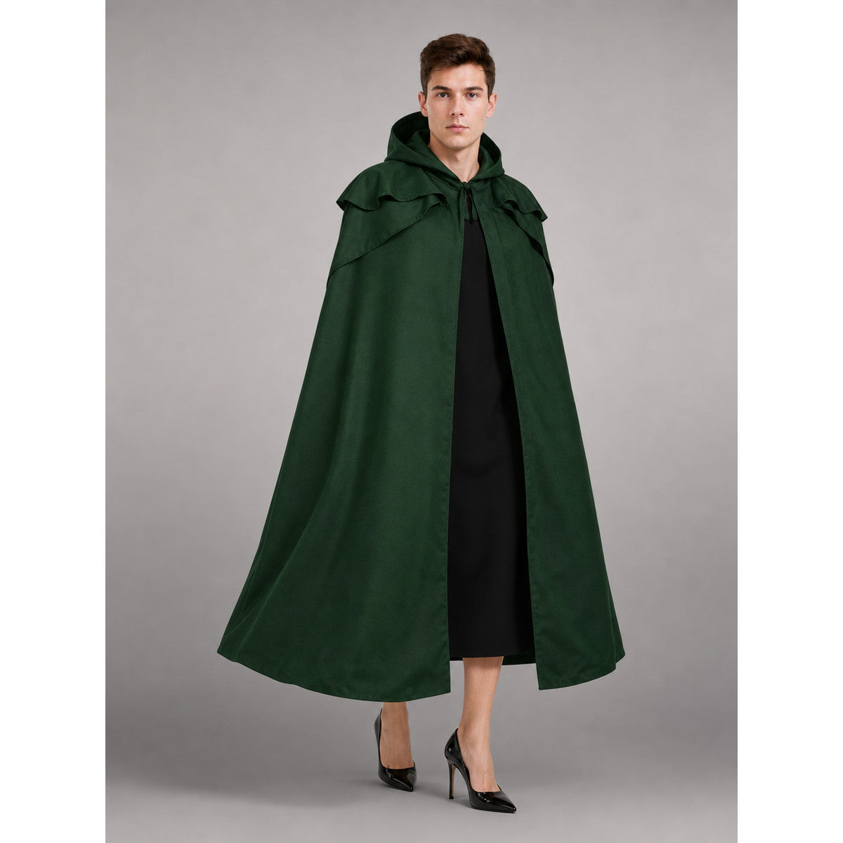 Long Green Hooded Costume Cloak