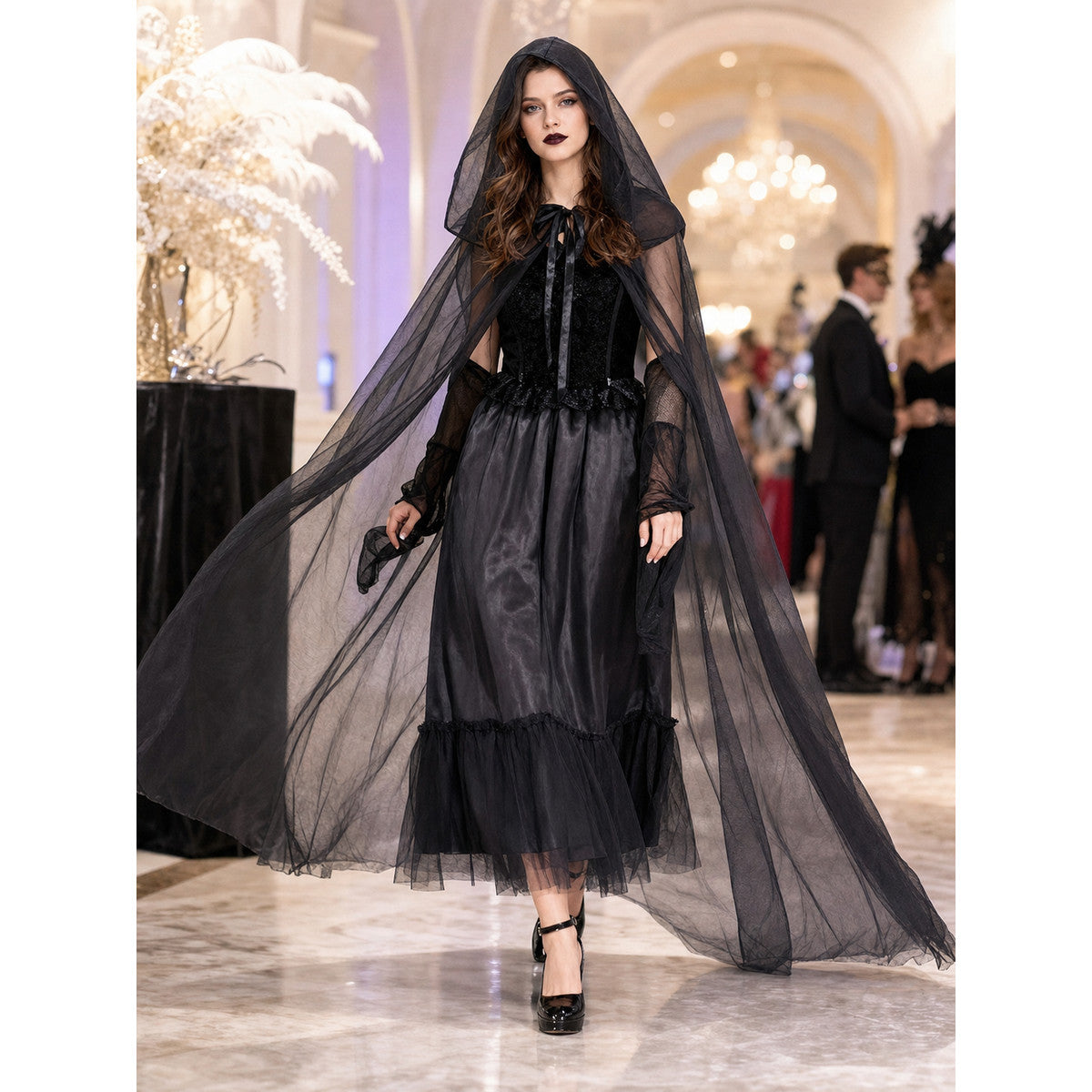 Gothic Hooded Dress Costume for Halloween lifestyle view
