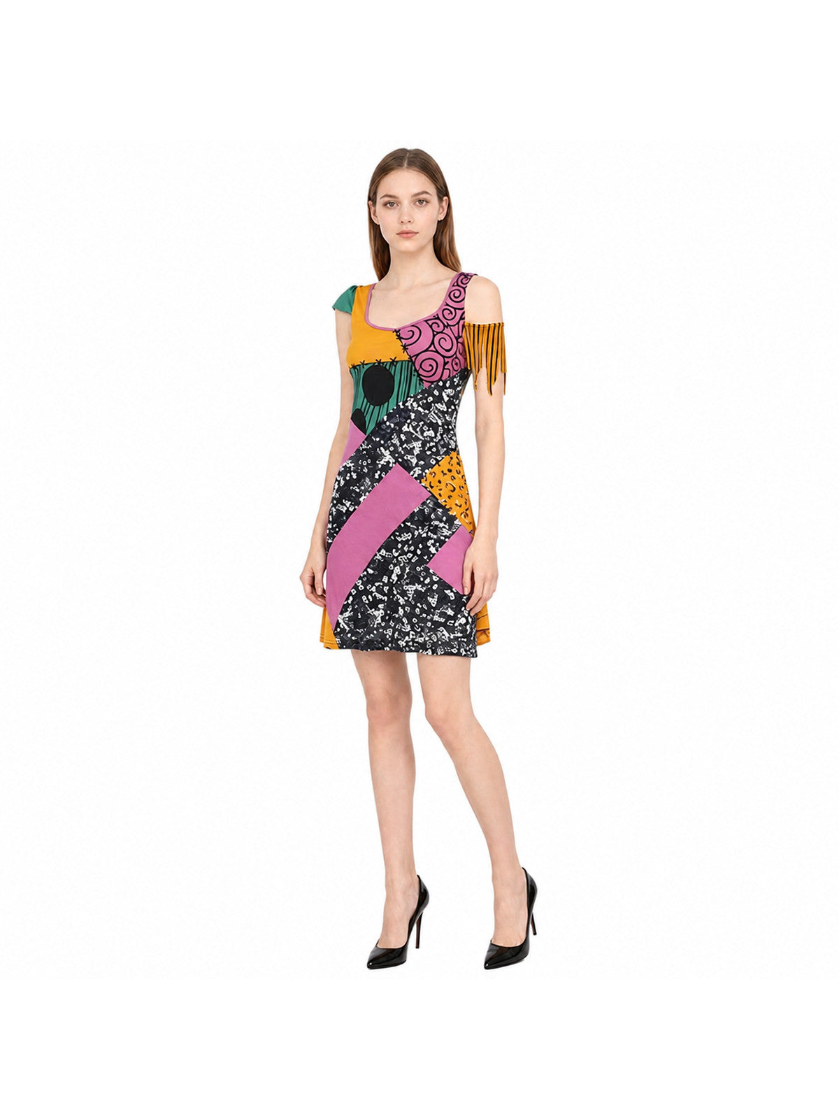 Short Asymmetrical Dress with Fringe Costume Dresses detail