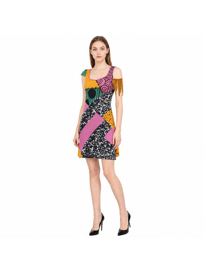 Short Asymmetrical Dress with Fringe Costume Dresses detail