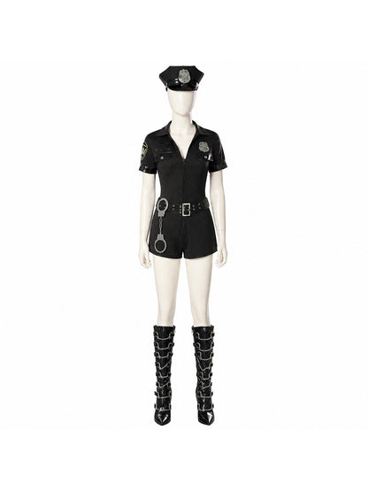 Black Police Costume with Short Sleeves and Shorts Costumes detail