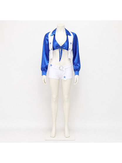 Blue and White Cheerleading Costume with Stars