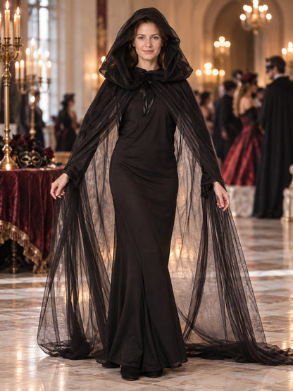 Vampire Halloween Costume with Hood and Mesh, Black