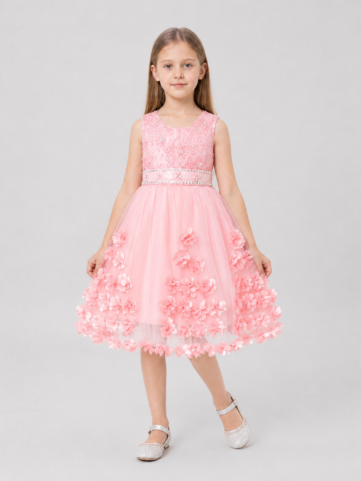 Girls' Formal Sequin Dress with 3D Flowers Costume Dresses detail