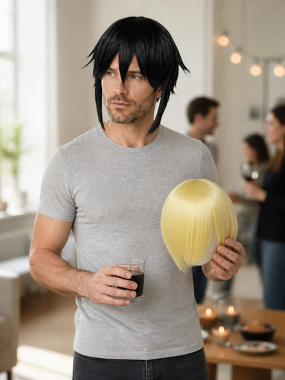 Short Cosplay Wig, Black or Gold