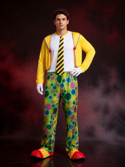 Unisex Clown Jumpsuit Costume Set with Vest & Tie, Halloween Outfit