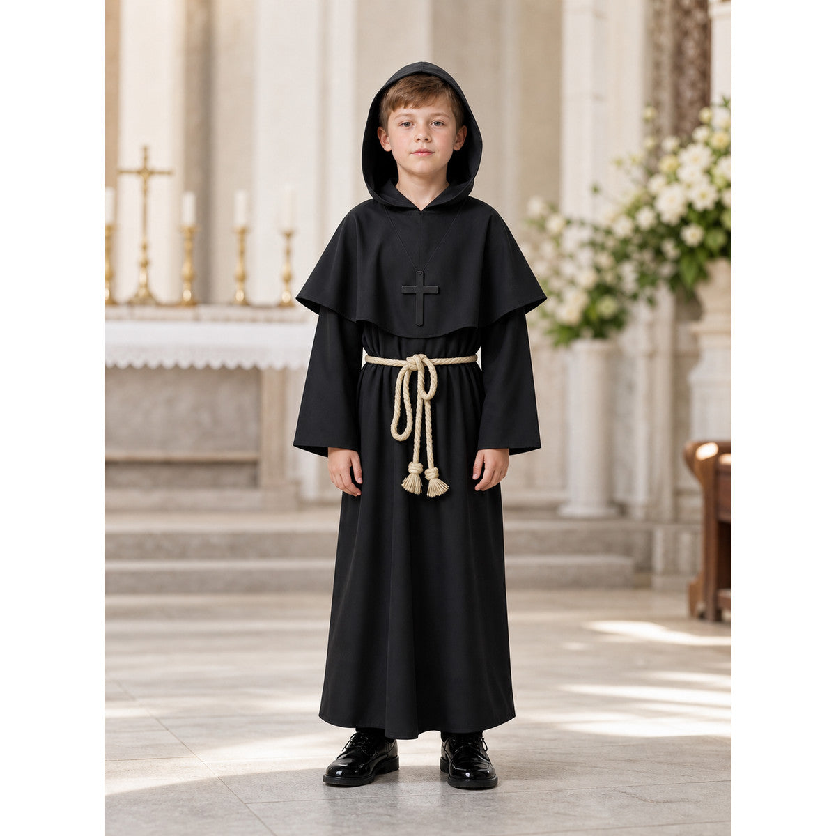 Black Hooded Costume Robe with Belt lifestyle