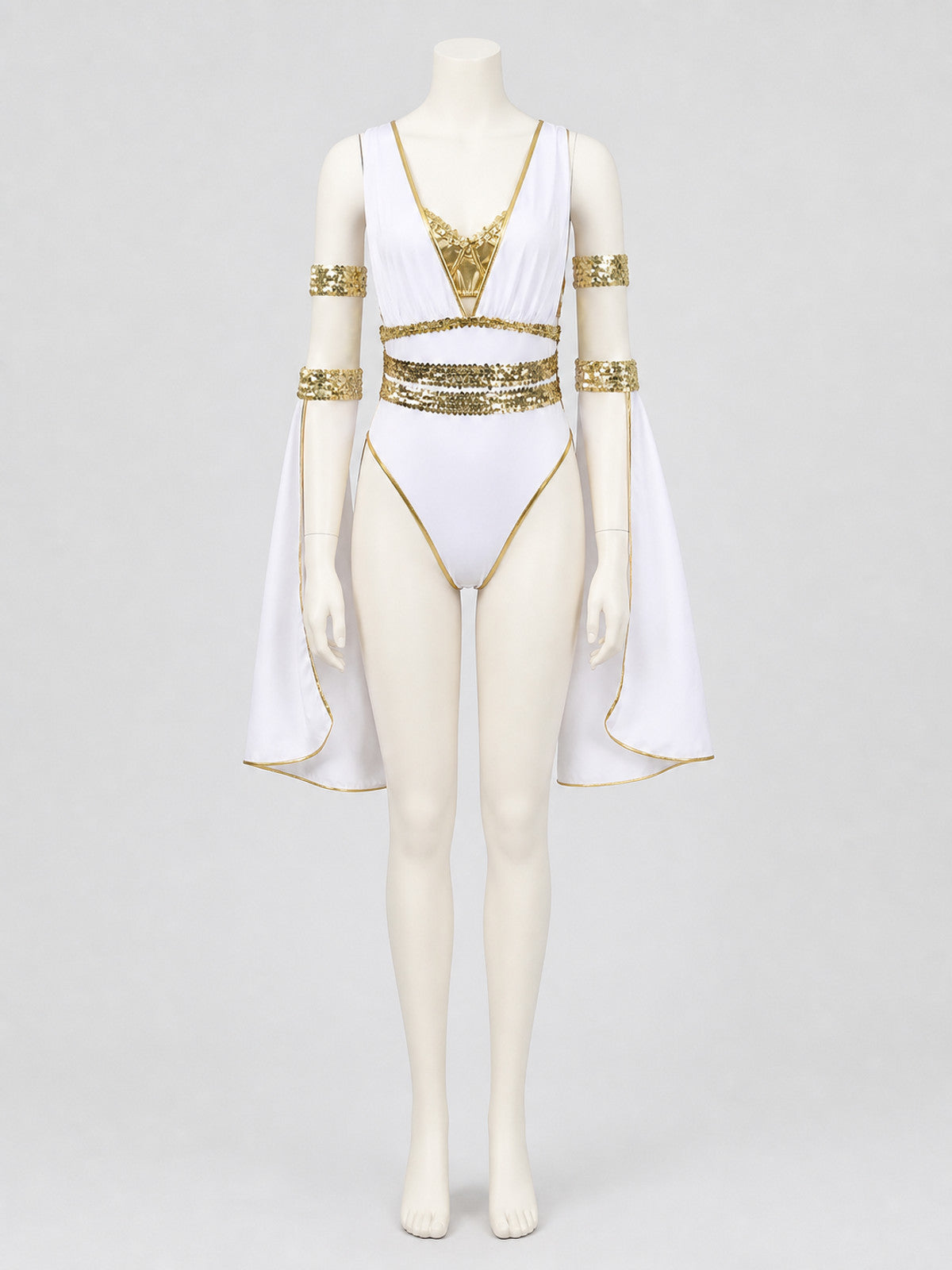 Stage costume jumpsuit, white and gold, 3 pieces Costumes detail