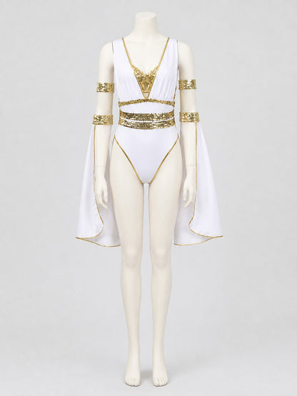 Stage costume jumpsuit, white and gold, 3 pieces Costumes detail