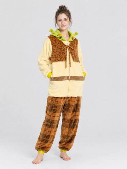 Flannel Hooded Pajama Jumpsuit with Horns