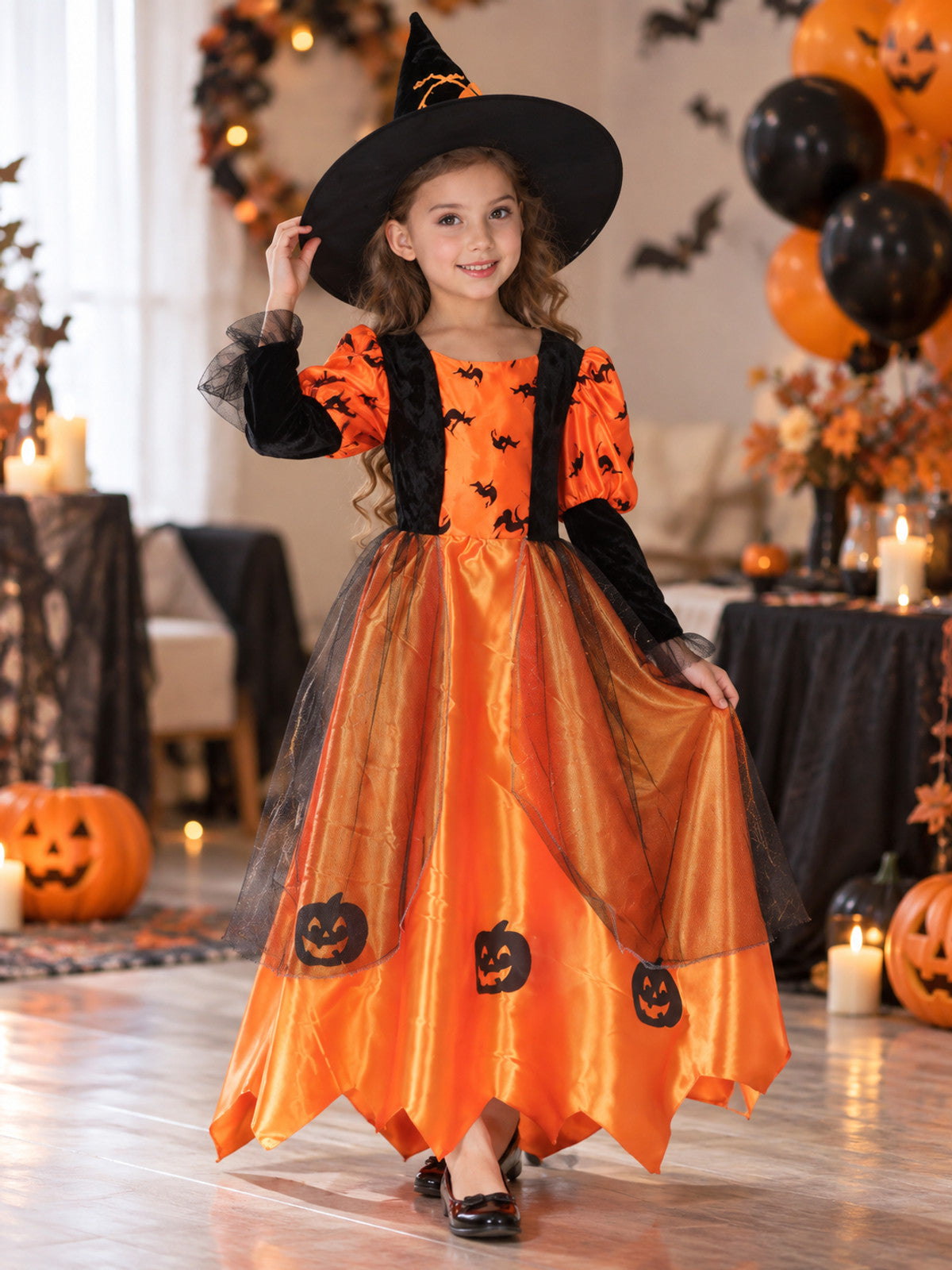 Kids' Witch Costume with Cape and Hat