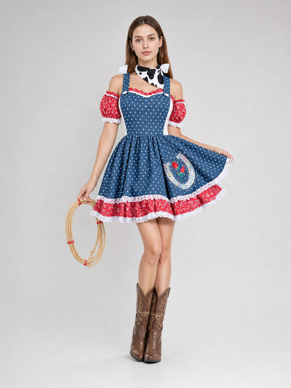 Western-themed cosplay dress with apron and badge