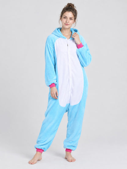 Flannel Hooded Pajama Jumpsuit with White Insert