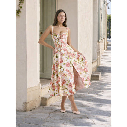 Women's midi dress with spaghetti straps, A-line silhouette