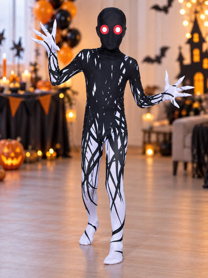 Cosplay Costume: Black Jumpsuit with White Print and Mask