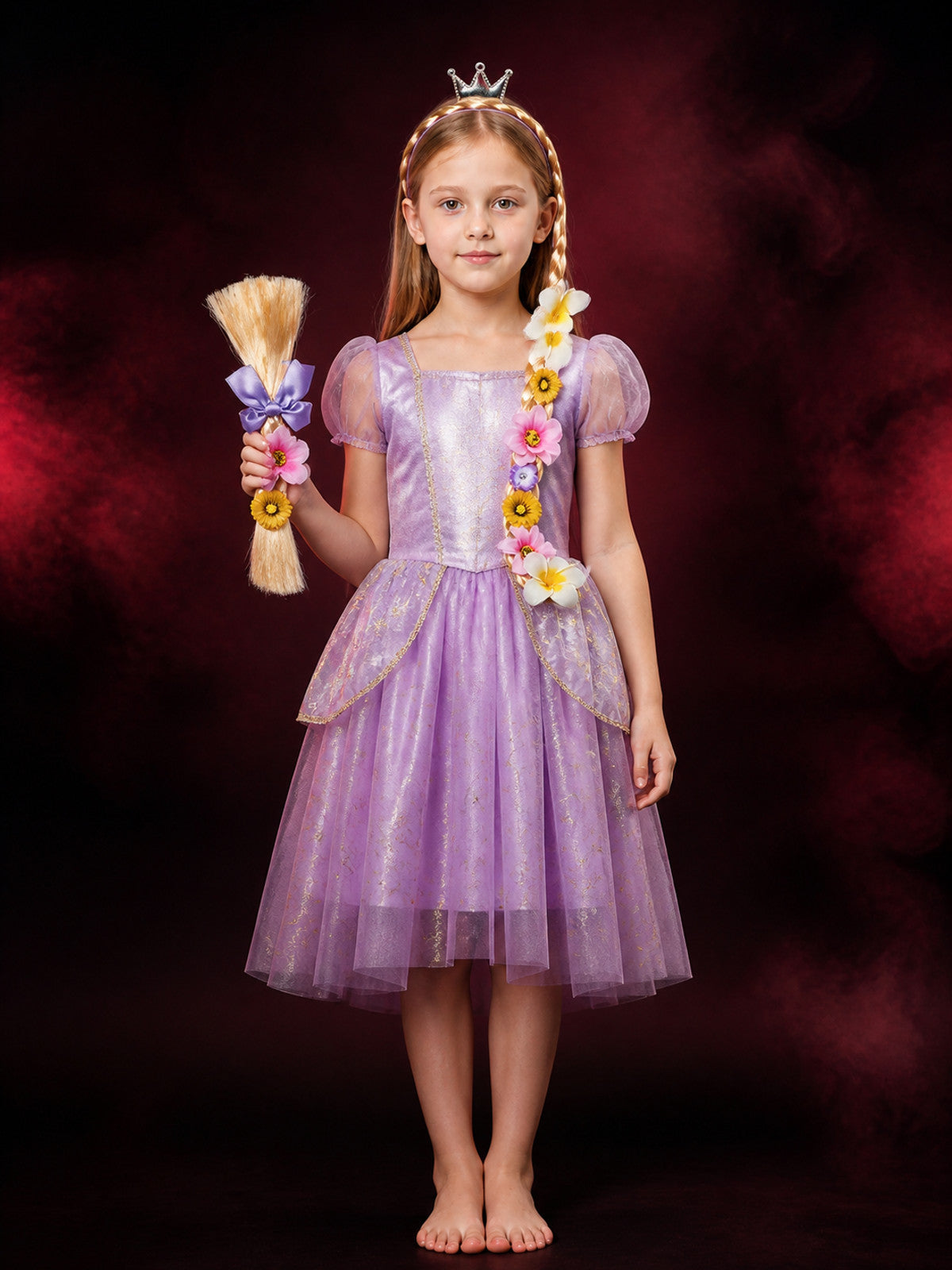 Kids Rapunzel Princess Braided Wig and Crown Halloween Accessory Set main product view