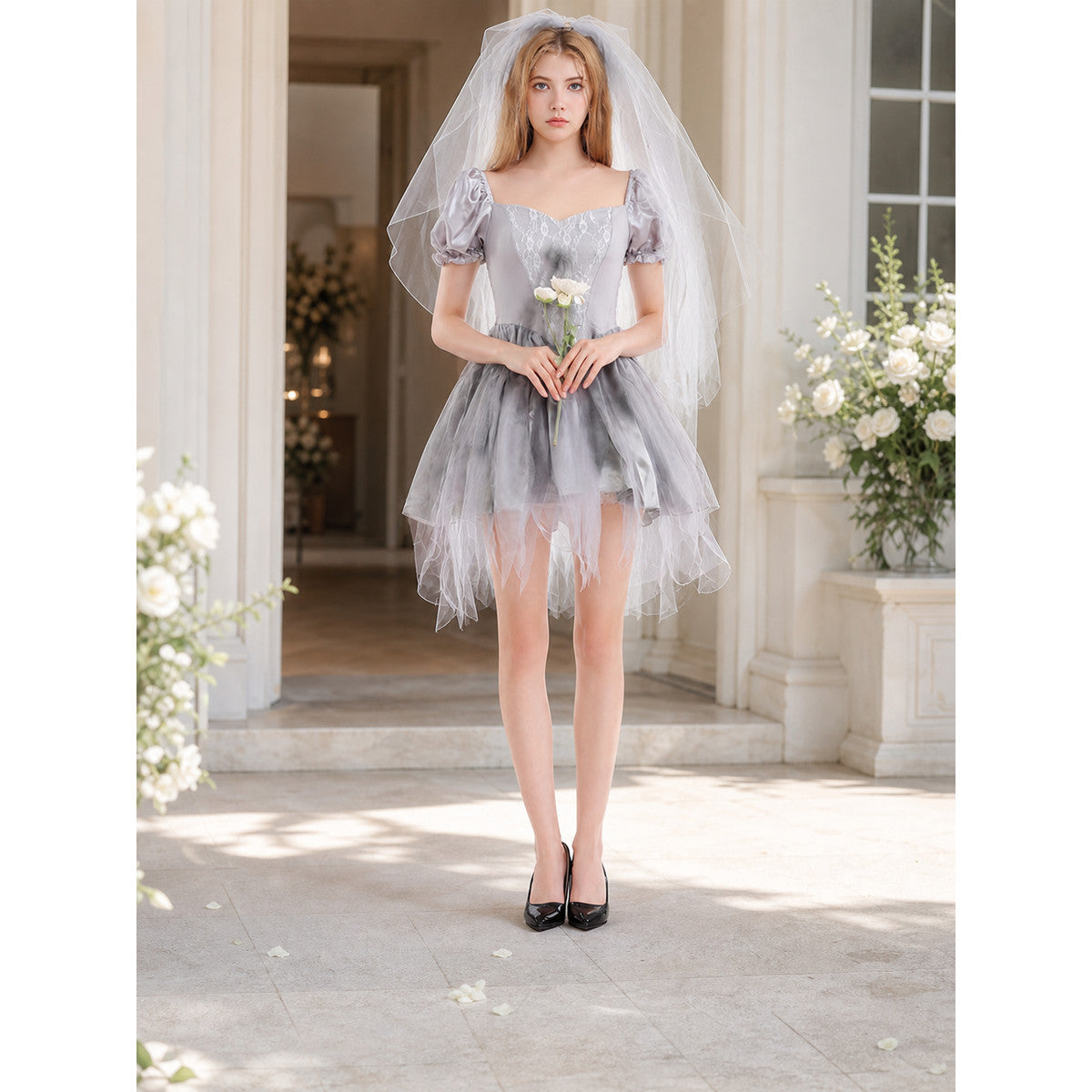 Halloween Vampire Costume, Dress and Veil lifestyle view