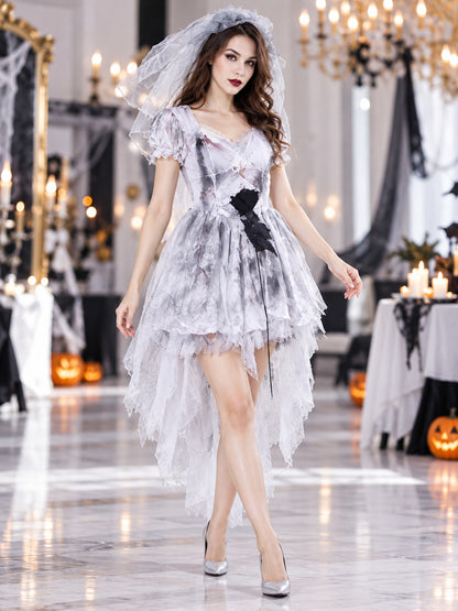 Ghost Bride Carnival Costume with Veil and Lace