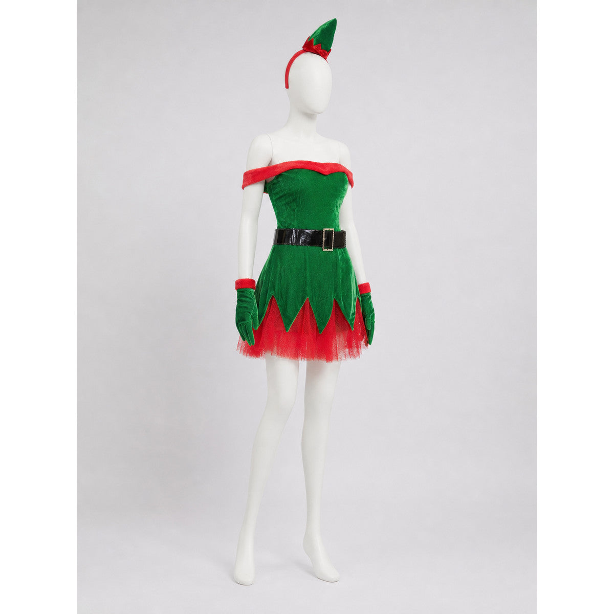 Christmas Elf Costume with Green Skirt and Red Trim