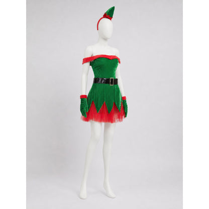 Christmas Elf Costume with Green Skirt and Red Trim