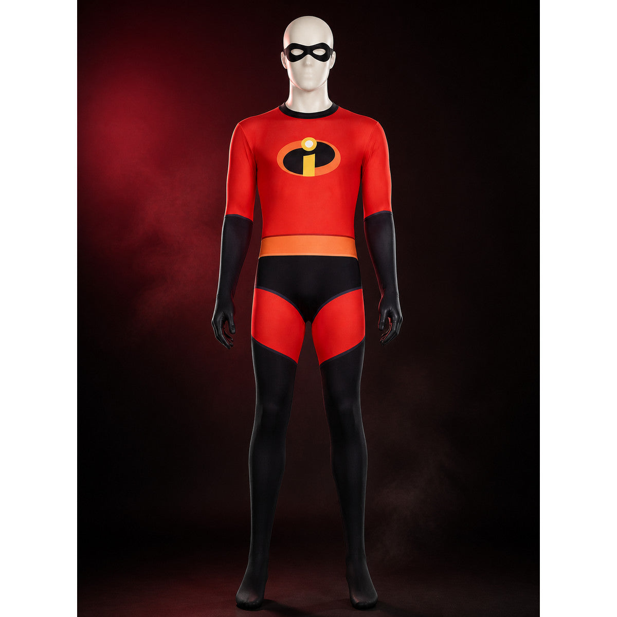 Red Black Superhero Bodysuit Costume with Mask for Halloween Cosplay main product view