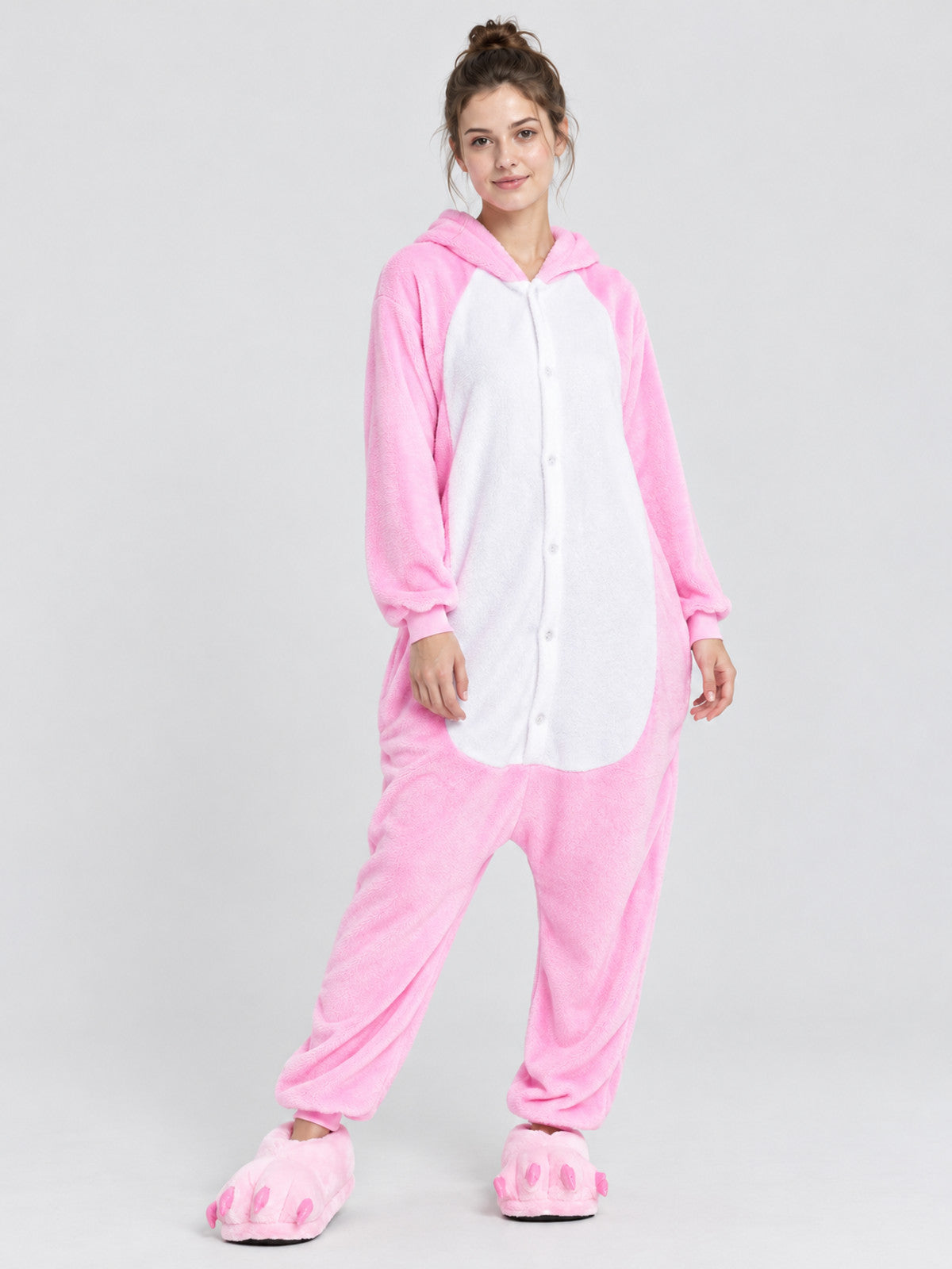Flannel Pink Kigurumi Pajama with White Insert