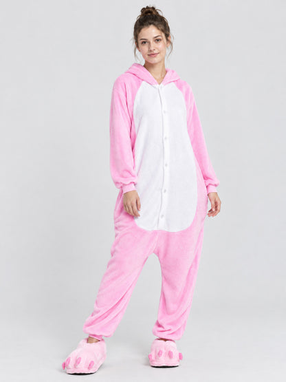 Flannel Pink Kigurumi Pajama with White Insert