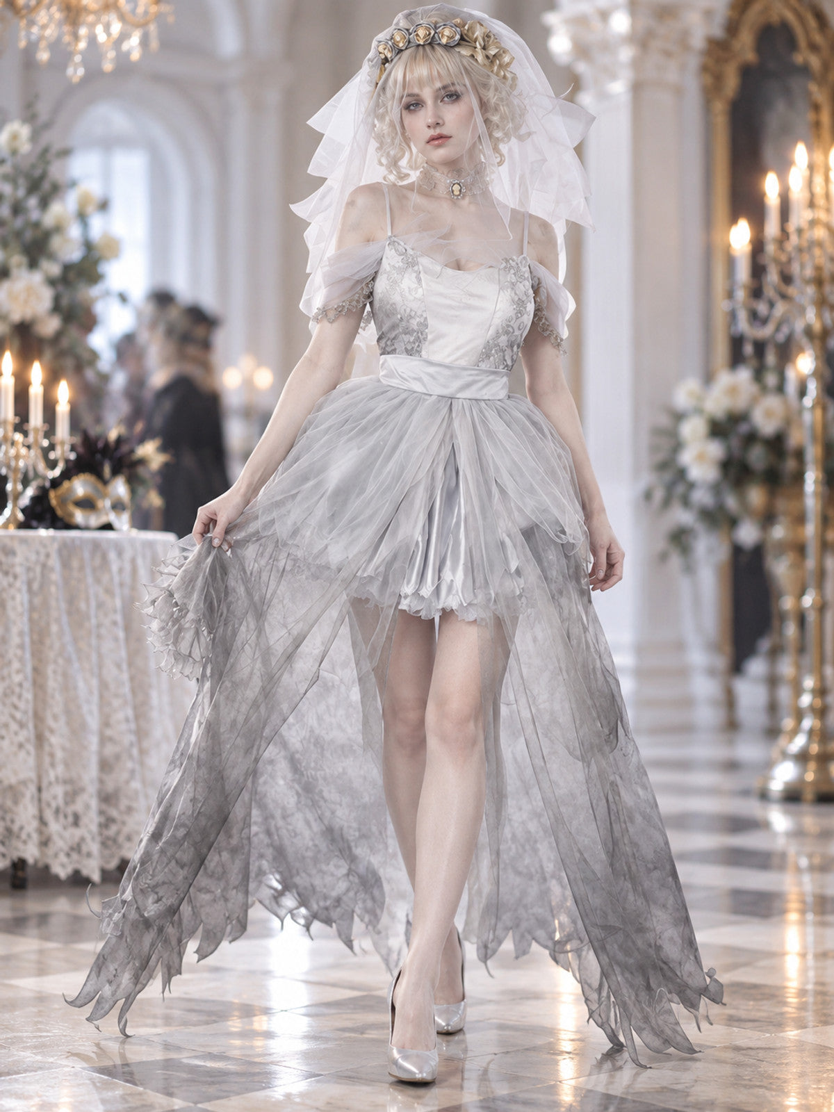 Ghost Bride Costume White with Veil