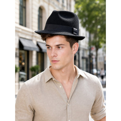 Black carnival fedora hat with ribbon lifestyle