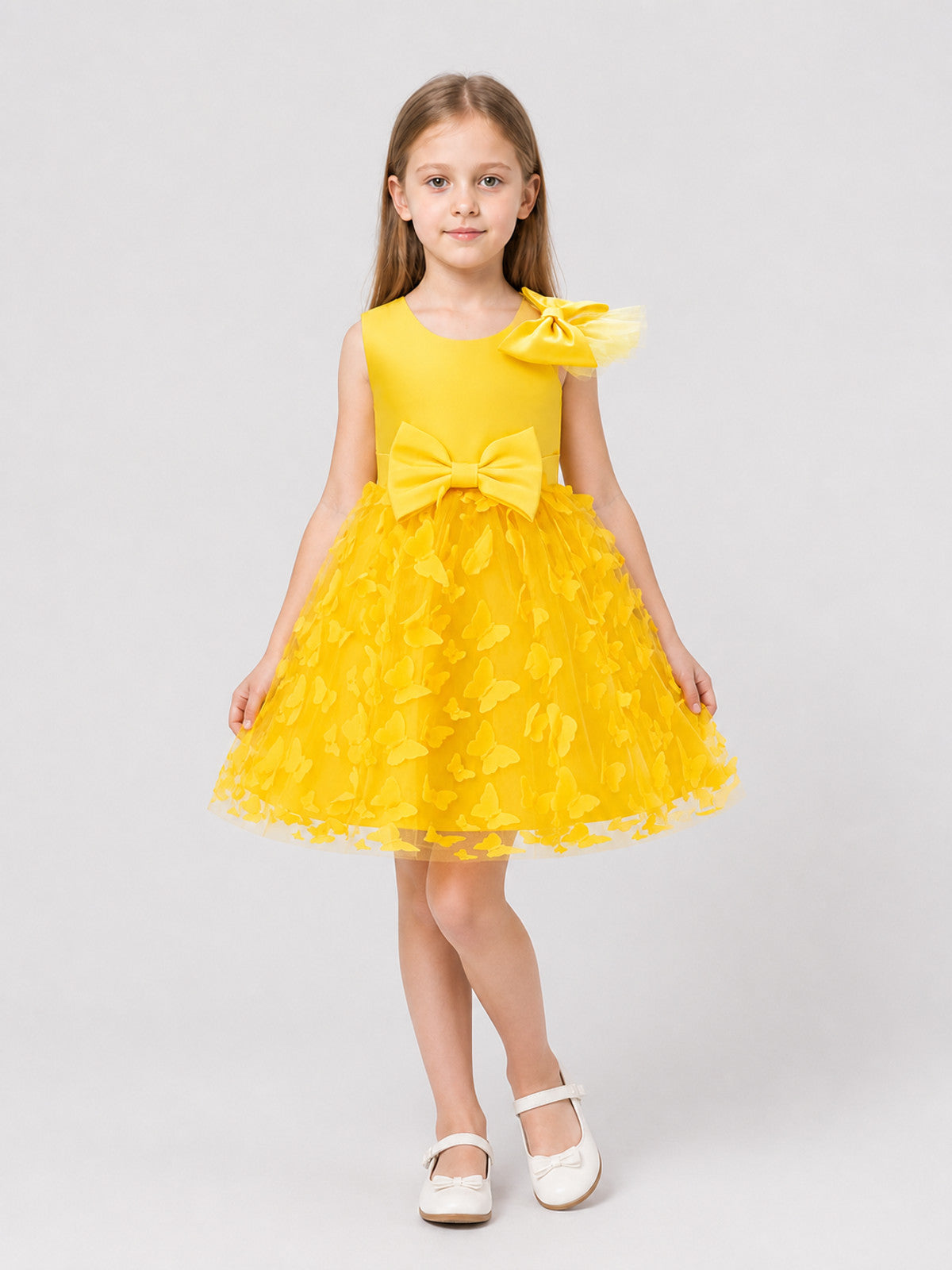 Yellow Tulle Tutu Dress for Girls with Bows Costume Dresses detail