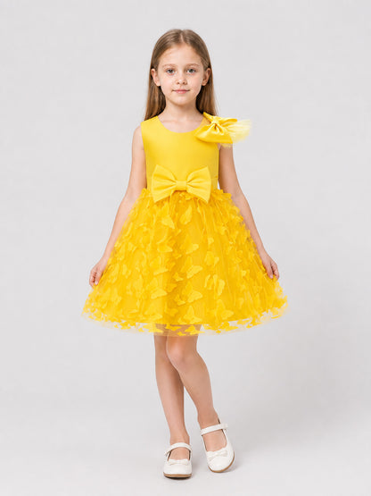 Yellow Tulle Tutu Dress for Girls with Bows Costume Dresses detail