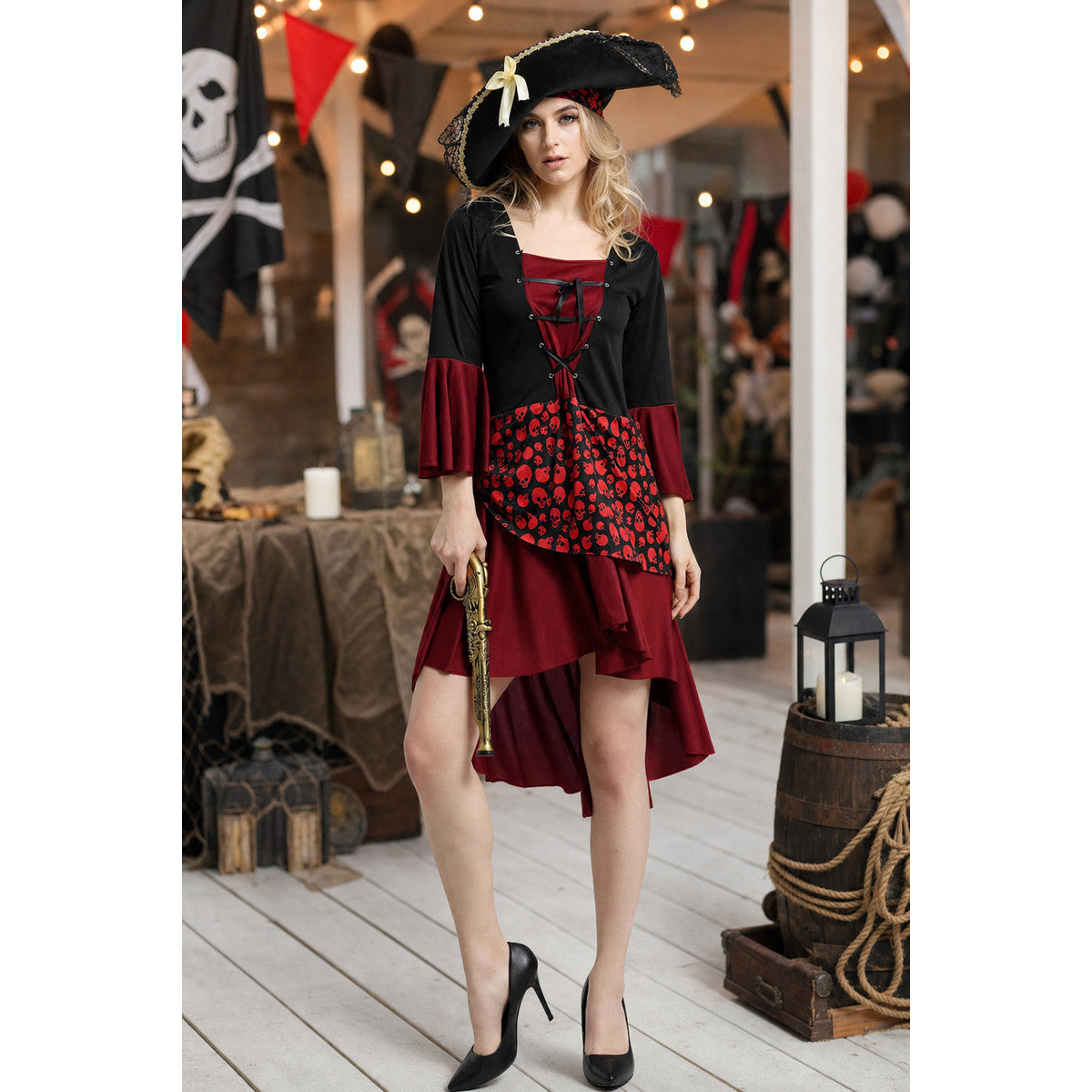 Halloween Pirate Costume with Hat and Dress lifestyle view